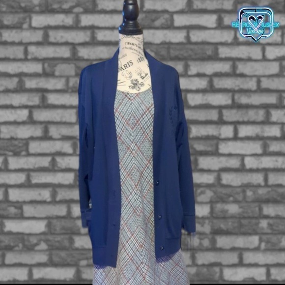 VINTAGE Oversized Academia Navy Cardigan Sweater, Nerd core - Picture 3 of 6